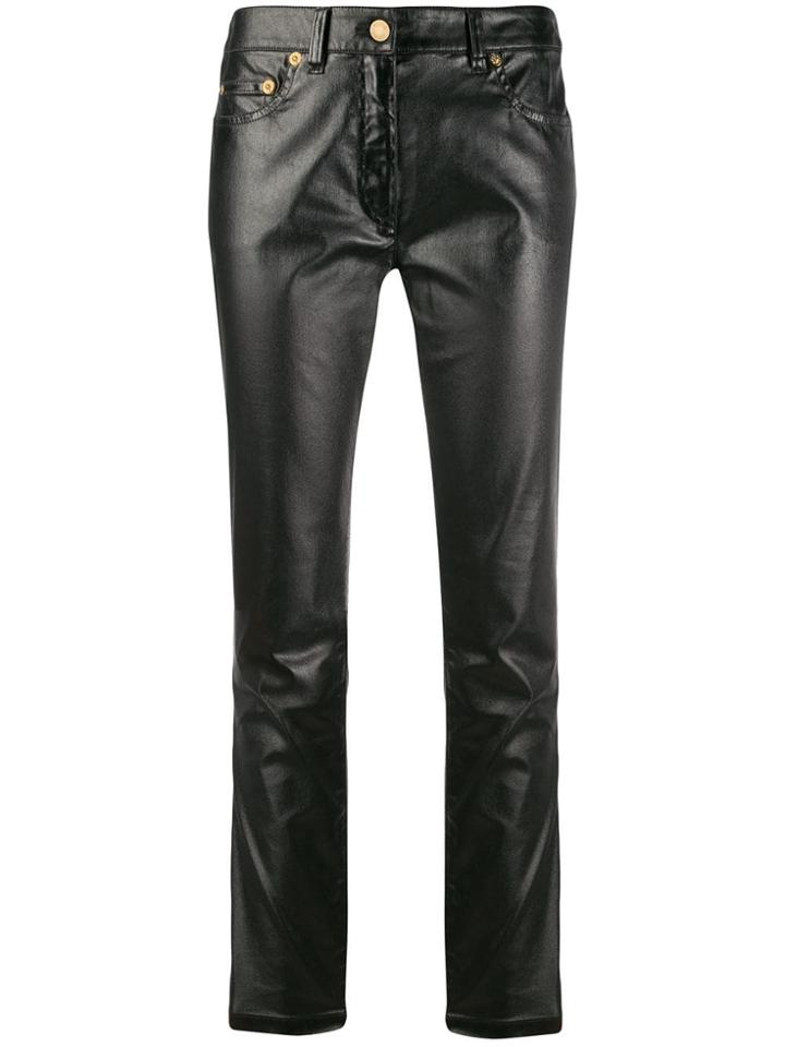 Moschino Leather-effect Slim-fit Trousers - Black