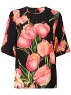 Dolce & Gabbana Tulip Print Top, Women's, Size: 48, Black, Silk