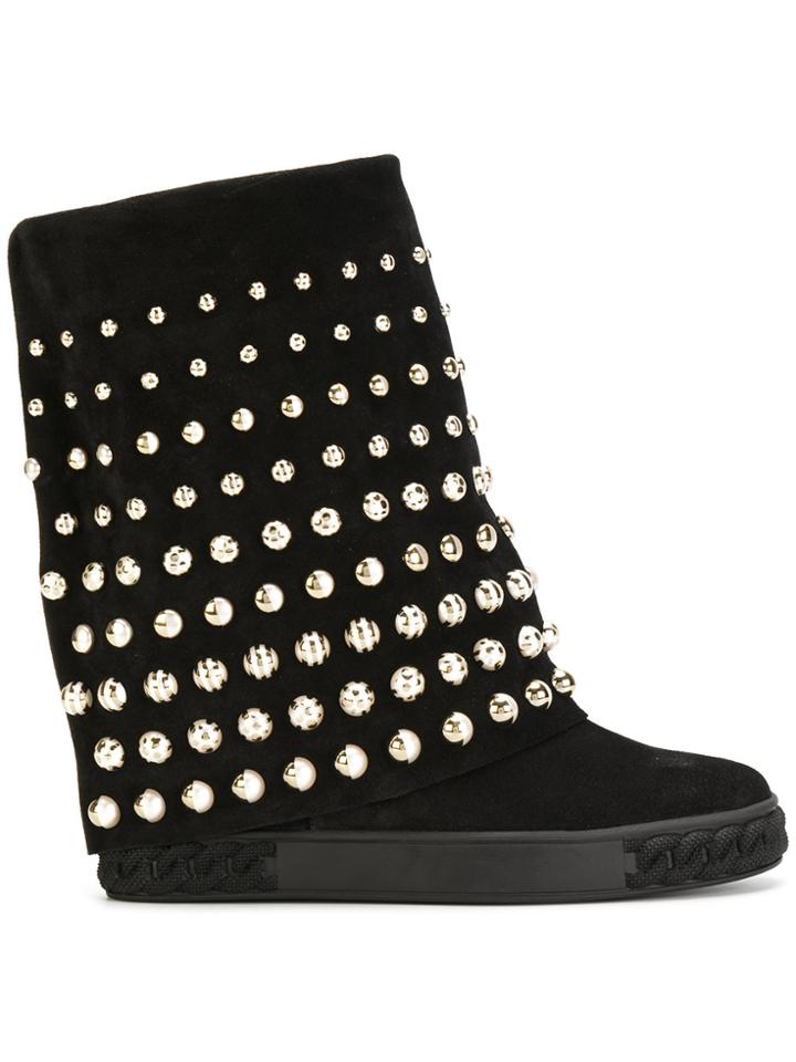 Casadei Pale Gold Disc Detail Chaucer Boots - Black
