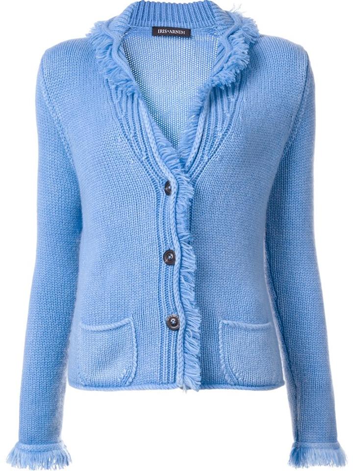 Iris Von Arnim 'berry Fringed' Cardigan, Women's, Size: Small, Blue, Cashmere