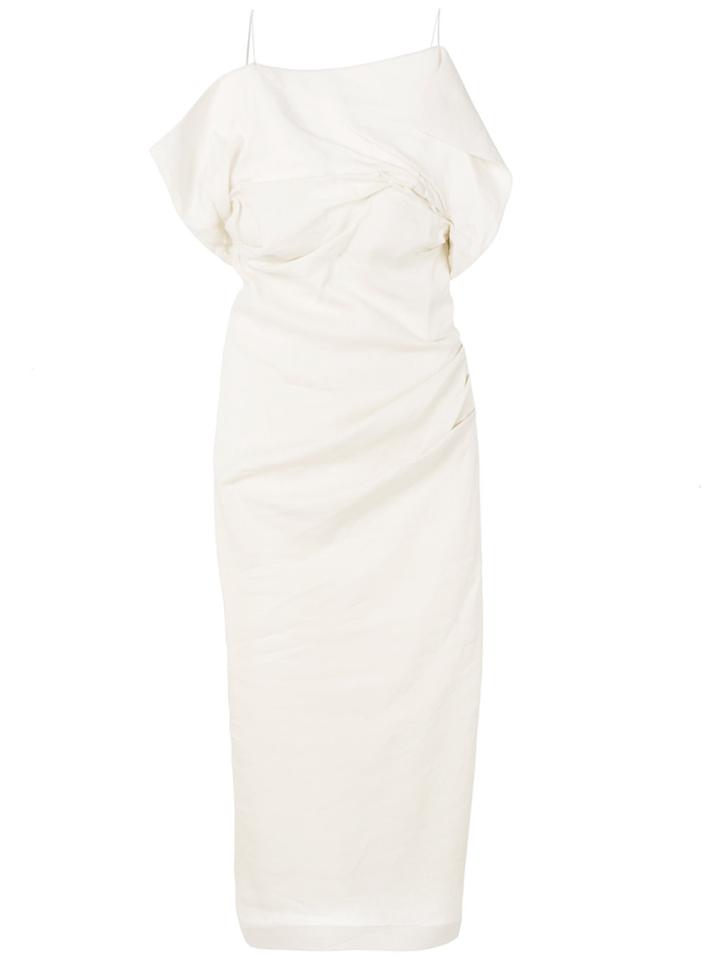Jacquemus Draped Off The Shoulder Midi Dress - Nude & Neutrals