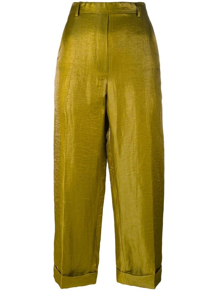 Christian Wijnants Metallic Trousers, Women's, Size: 40, Green, Linen/flax/polyamide