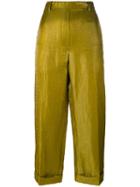 Christian Wijnants Metallic Trousers, Women's, Size: 40, Green, Linen/flax/polyamide