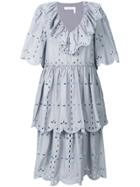 See By Chloé Tiered Open Embroidery Midi Dress - Grey