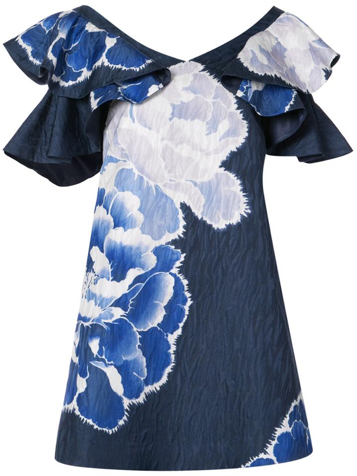 Josie Natori Ruffle Sleeve Peony Dress - Blue