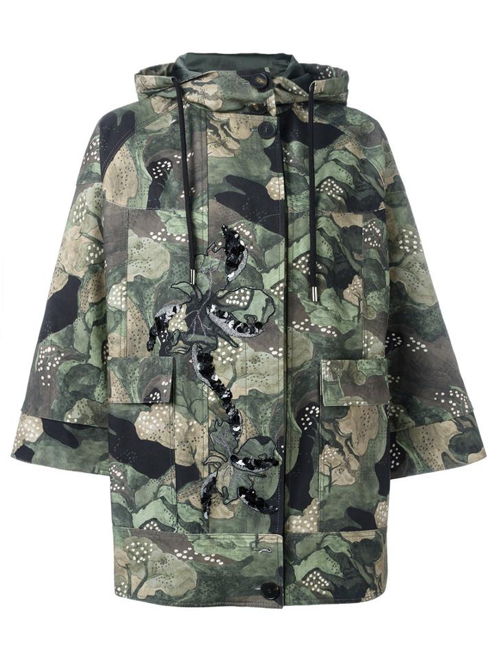 Antonio Marras Camouflage Print Parka Coat, Women's, Size: 38, Green, Cotton/acetate/viscose