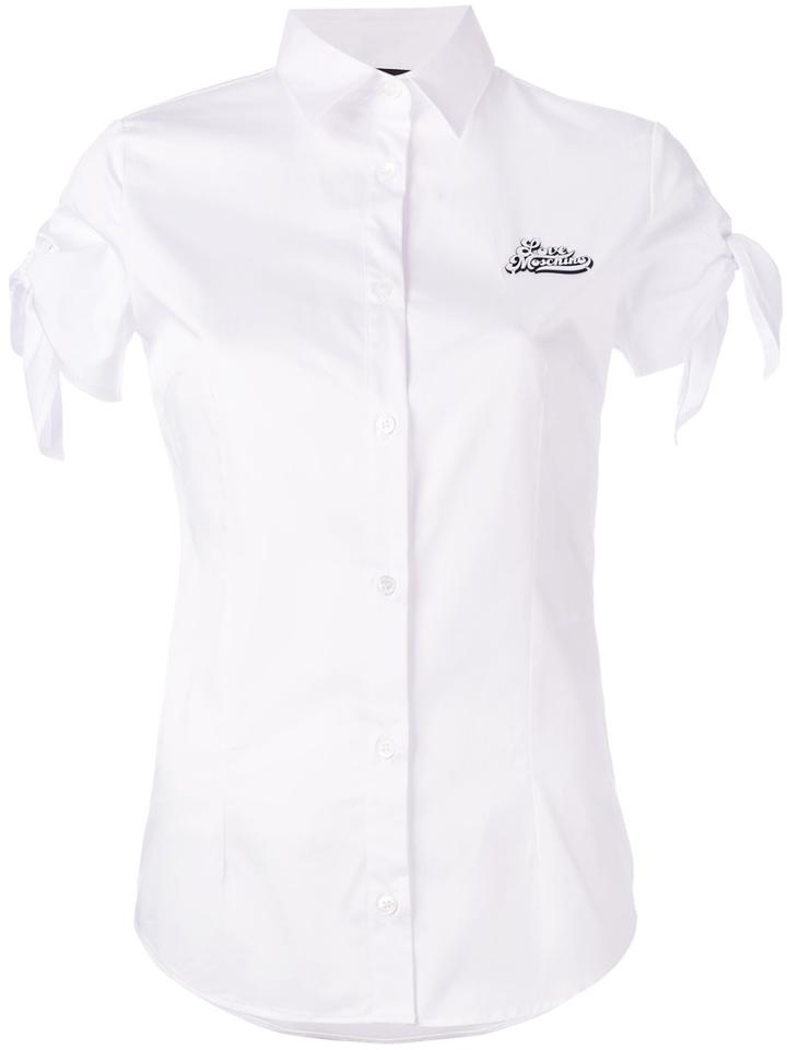 Love Moschino Ribbon Sleeve Blouse, Women's, Size: 40, White, Cotton/spandex/elastane