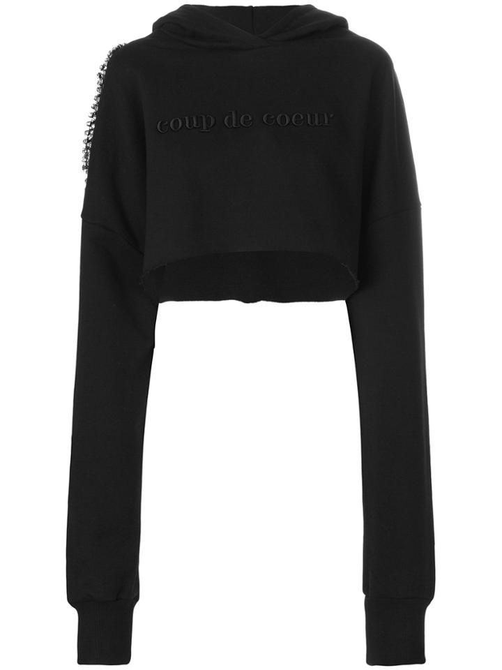 Coup De Coeur Embellished Crop Hoodie - Black