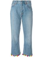 Forte Couture Pompom Cropped Jeans, Women's, Size: 27, Blue, Cotton/polyester