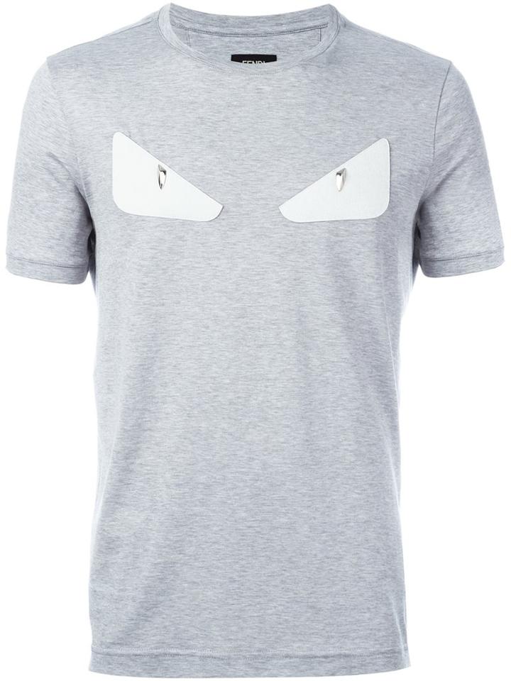 Fendi Bag Bugs T-shirt, Men's, Size: 50, Grey, Cotton/lamb Skin
