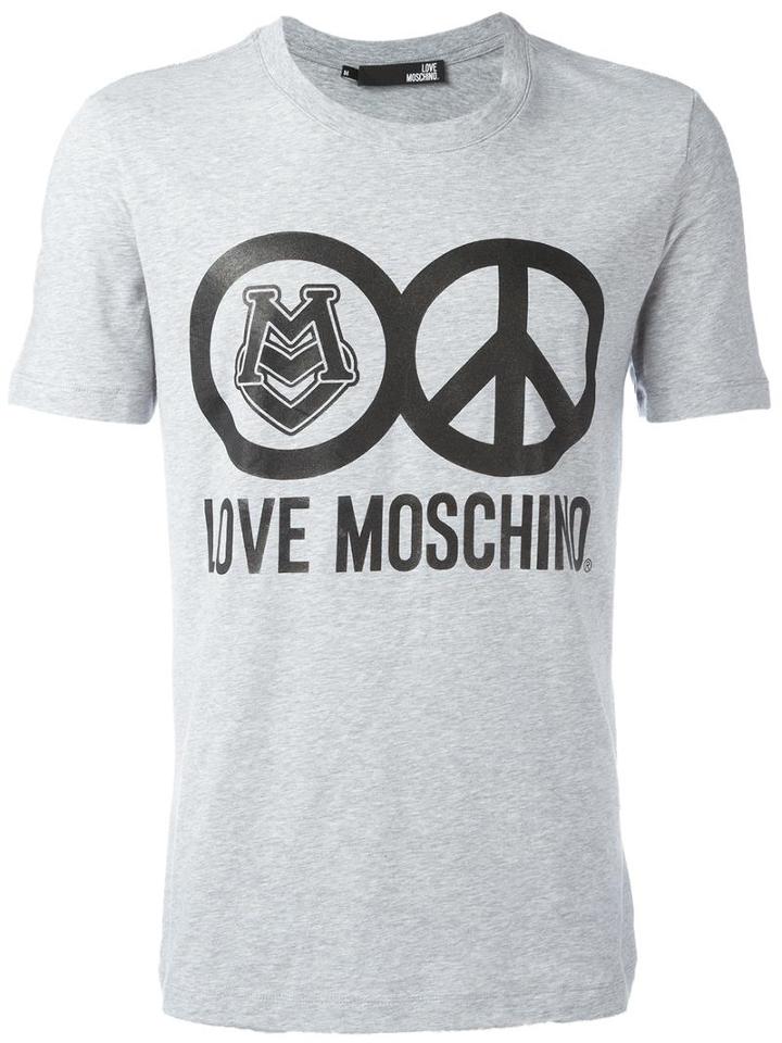 Love Moschino Peace Print T-shirt, Men's, Size: Xl, Grey, Cotton/spandex/elastane