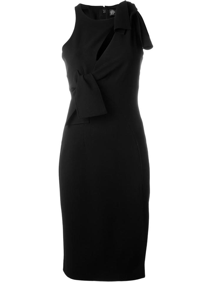 Versace Bow Detail Cocktail Dress, Women's, Size: 42, Black, Viscose/polyamide/spandex/elastane