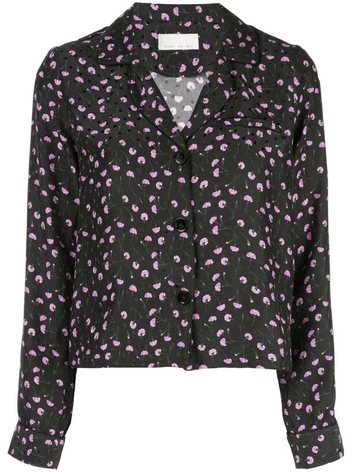 Fleur Du Mal Carnation Pyjama Top - Black