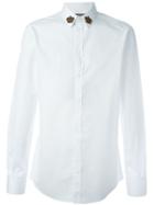 Dolce & Gabbana Embroidered Crown Collar Shirt, Men's, Size: 42, White, Cotton/ramie/glass/polyester
