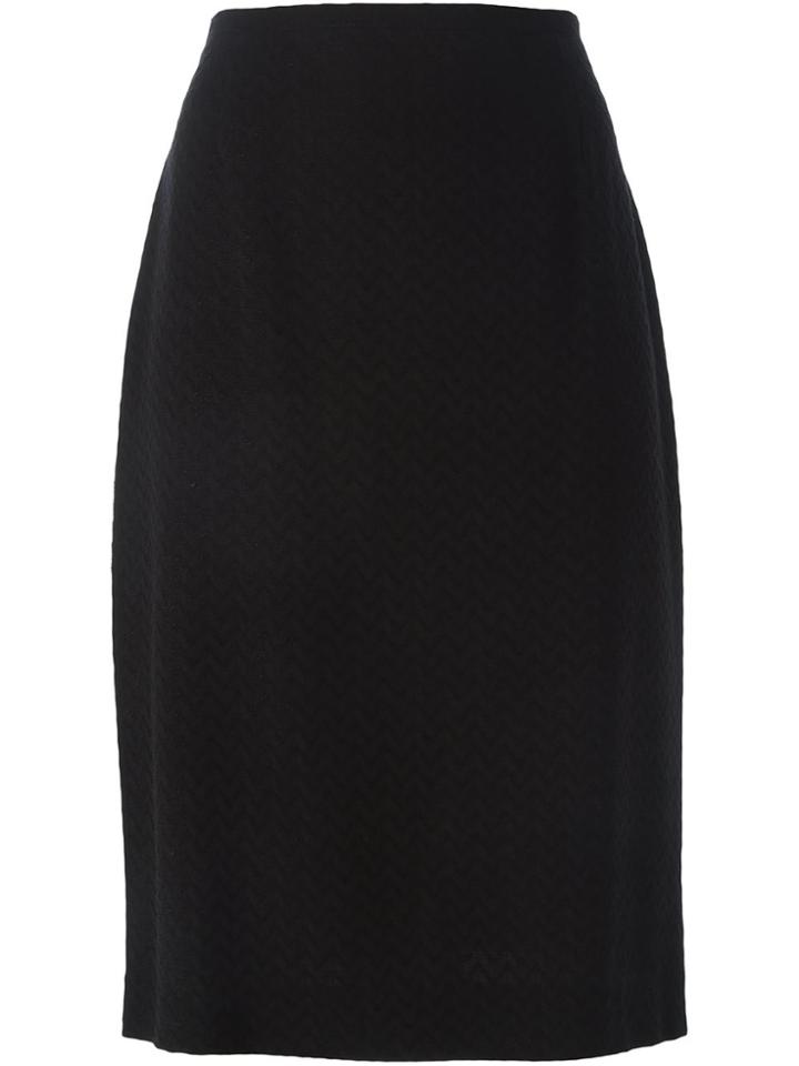 Jean Louis Scherrer Vintage Chevron Knee Length Skirt - Black