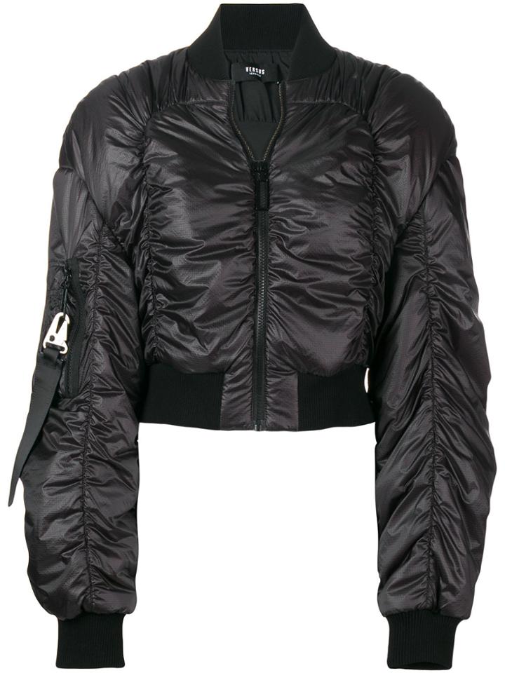 Versus Cropped Ruched Bomber Jacket - Black