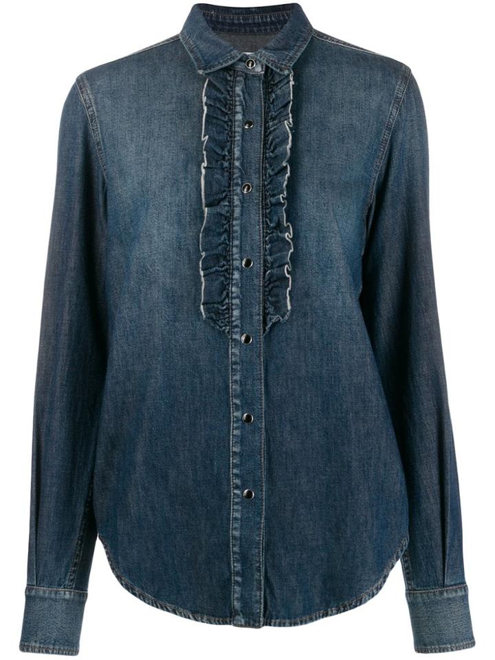 Saint Laurent Ruffled Front Denim Shirt - Blue