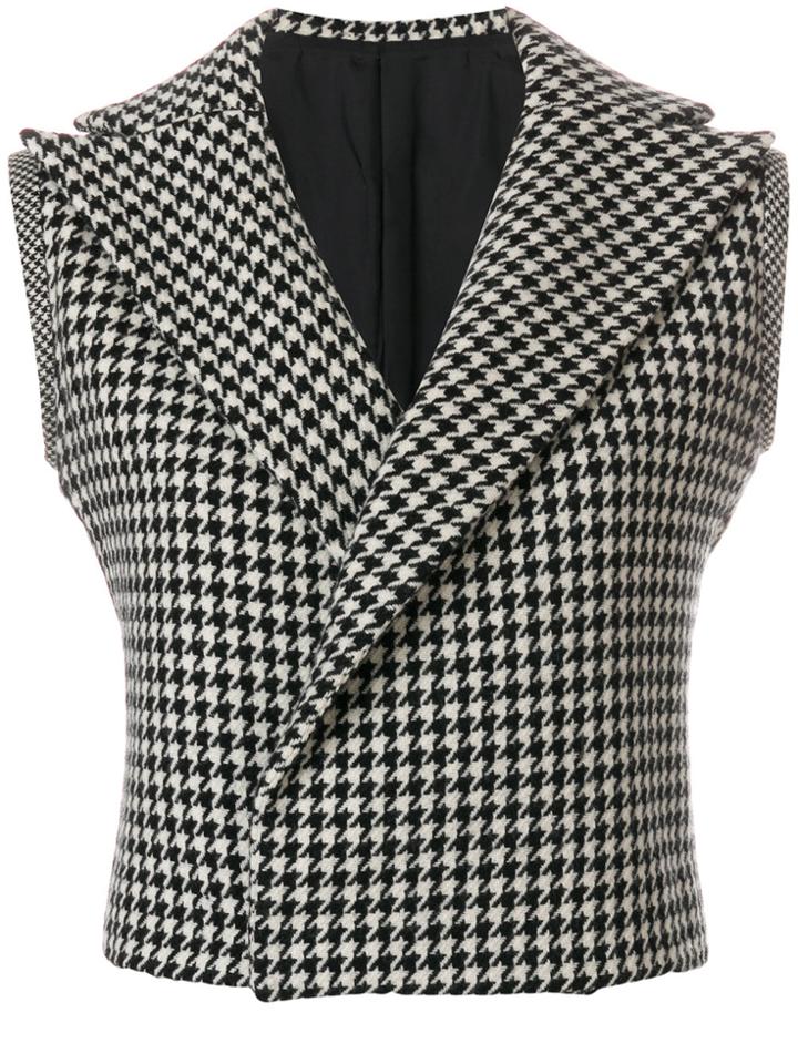 Yohji Yamamoto Vintage Houndstooth Check Cropped Waistcoat - Black