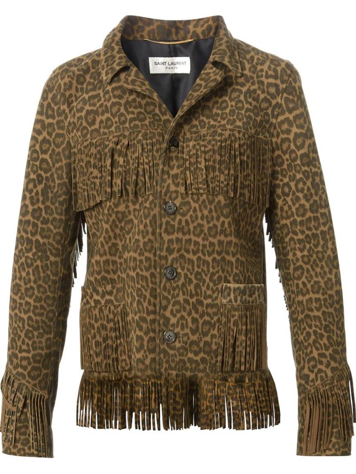 Saint Laurent 'curtis' Fringe Jacket, Women's, Size: 36, Brown, Silk/goat Skin