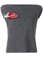 Just Cavalli 'lips' Patch Blouse, Women's, Size: Medium, Grey, Cotton