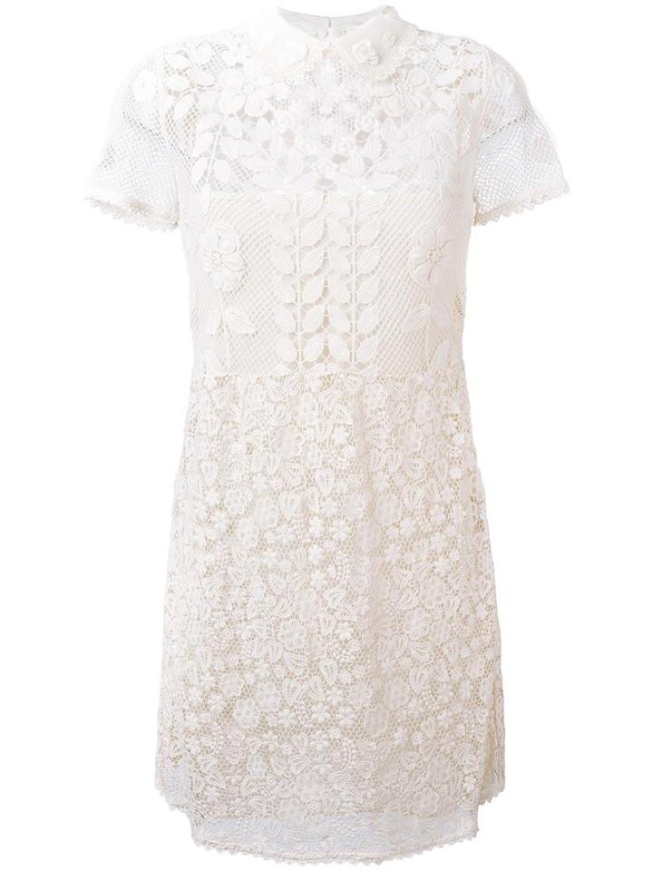Red Valentino Macramé Sheer Panel Dress, Women's, Size: 40, White, Polyester/cotton/silk