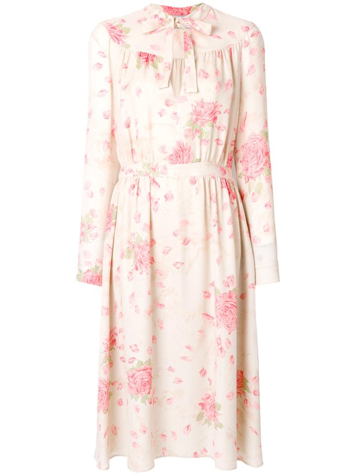 Valentino Rose Print Dress - Nude & Neutrals
