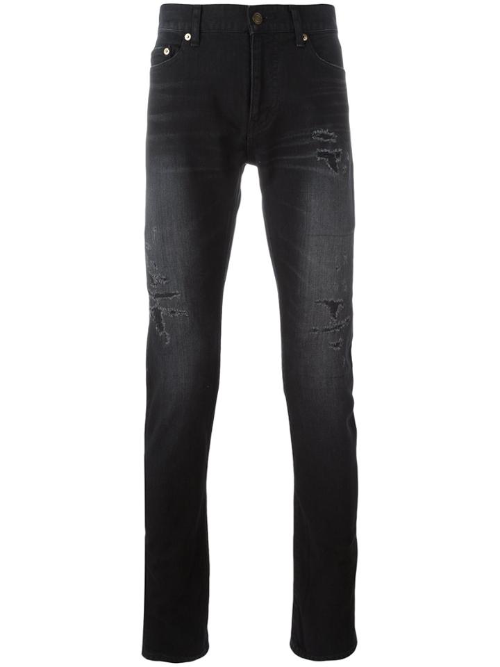 Saint Laurent Distressed Skinny Jeans - Black