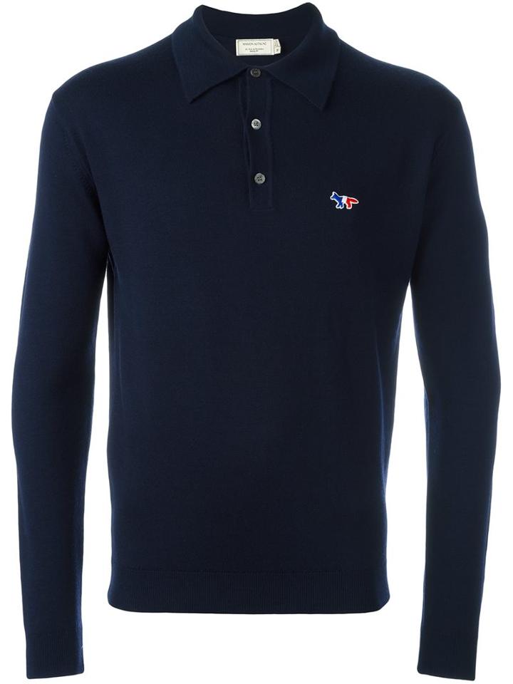 Maison Kitsuné Long Sleeved Tricolour Polo, Men's, Size: Xl, Blue, Virgin Wool