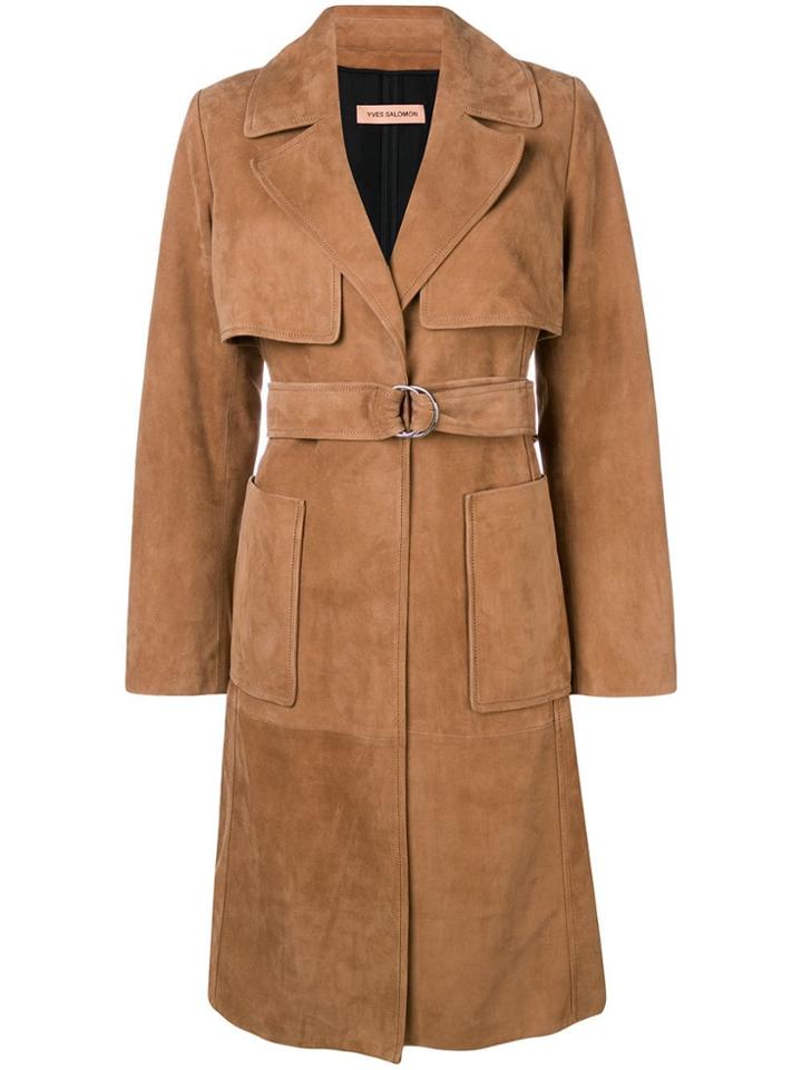 Yves Salomon Belted Midi Coat - Brown
