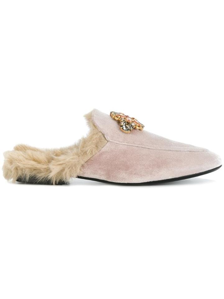 Caruso Fur Embellished Mules - Neutrals
