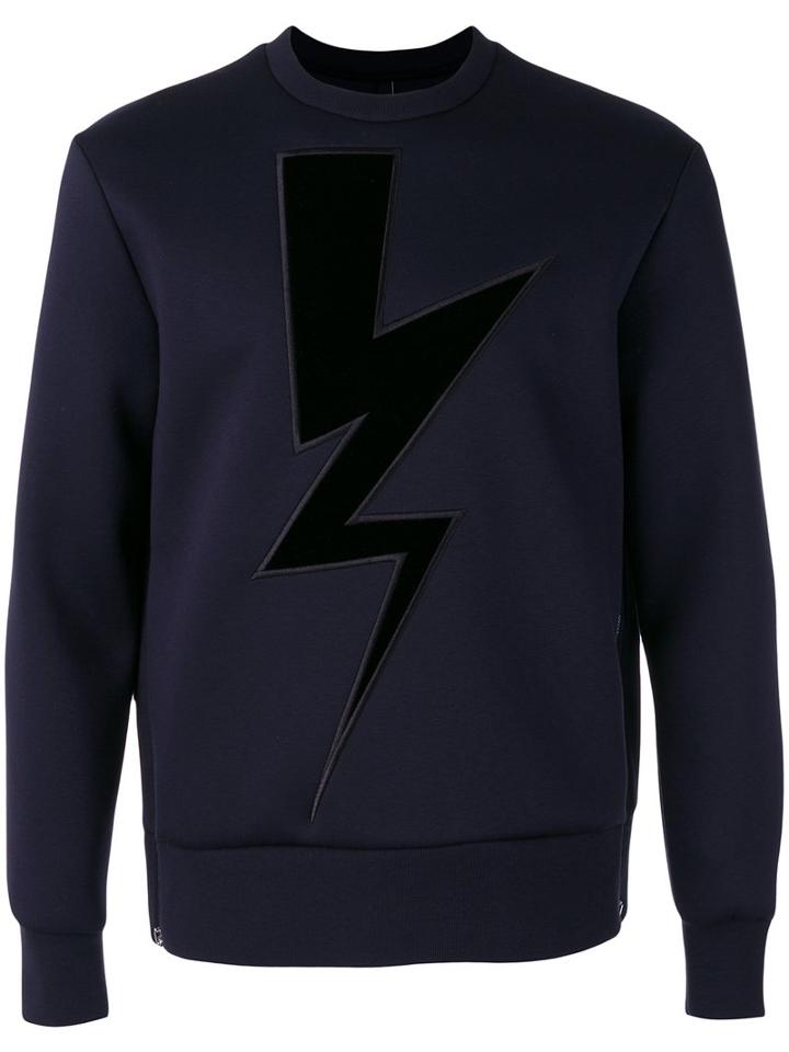 Neil Barrett Lightning Bolt Sweatshirt, Men's, Size: 52, Blue, Viscose/polyurethane/cotton
