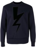 Neil Barrett Lightning Bolt Sweatshirt, Men's, Size: 52, Blue, Viscose/polyurethane/cotton