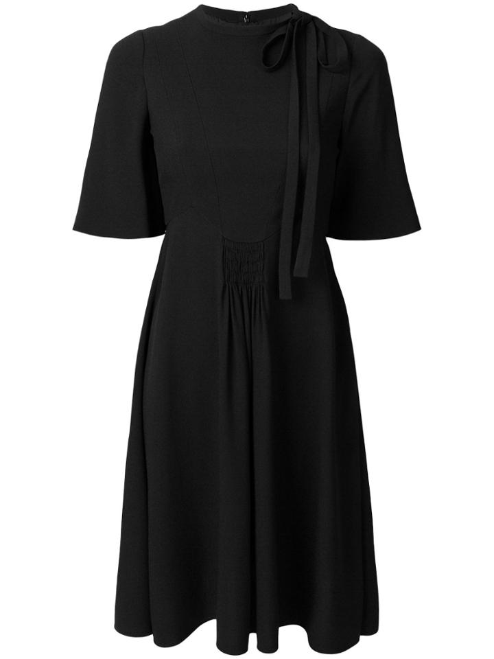Valentino Neck Tie Ruched Detail Dress - Black