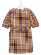 Burberry Kids Teen Embroidered Check Dress - Nude & Neutrals