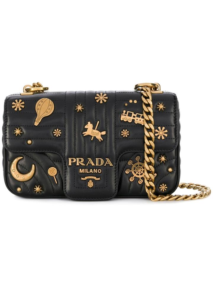 Prada Diagramme Studded Shoulder Bag - Black