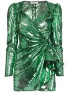Attico Sweetheart Sequin Draped Mini Dress - Green