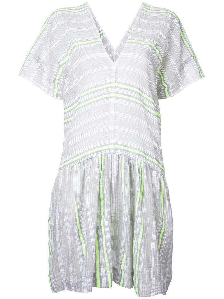 Lemlem Flared Trim Striped Dress, Women's, Size: Large, Grey, Cotton/acrylic