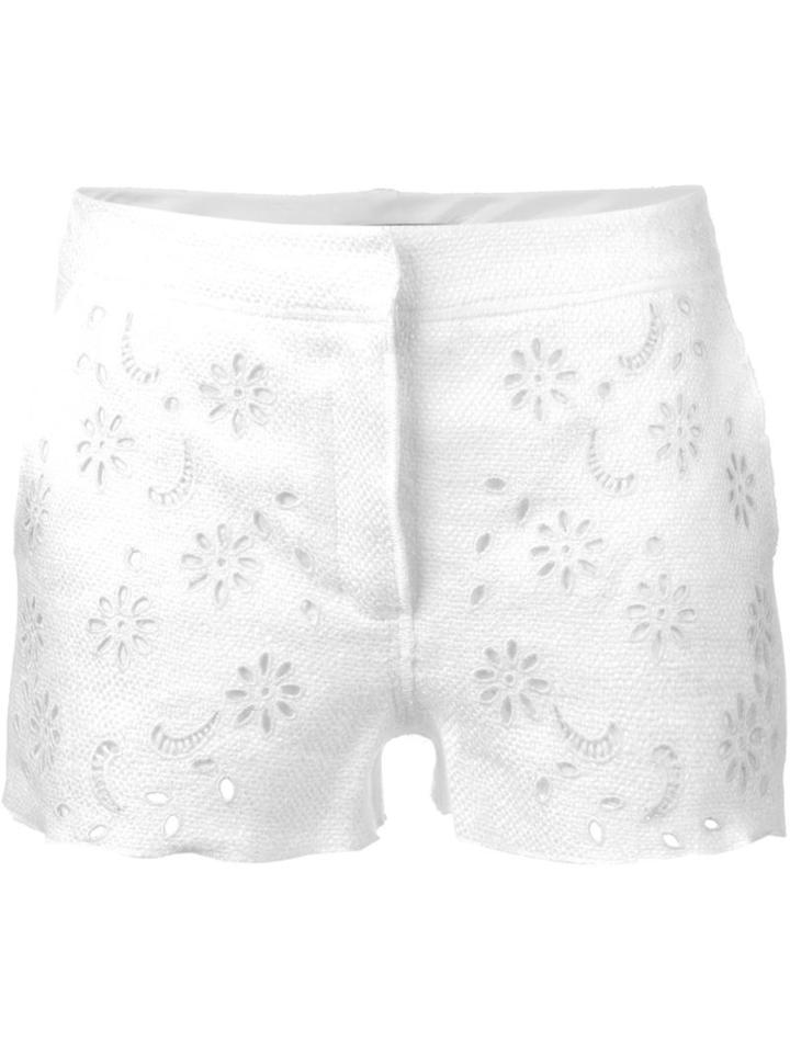 Ermanno Scervino Floral Eyelet Shorts, Women's, Size: 38, White, Acetate/cupro/linen/flax/spandex/elastane