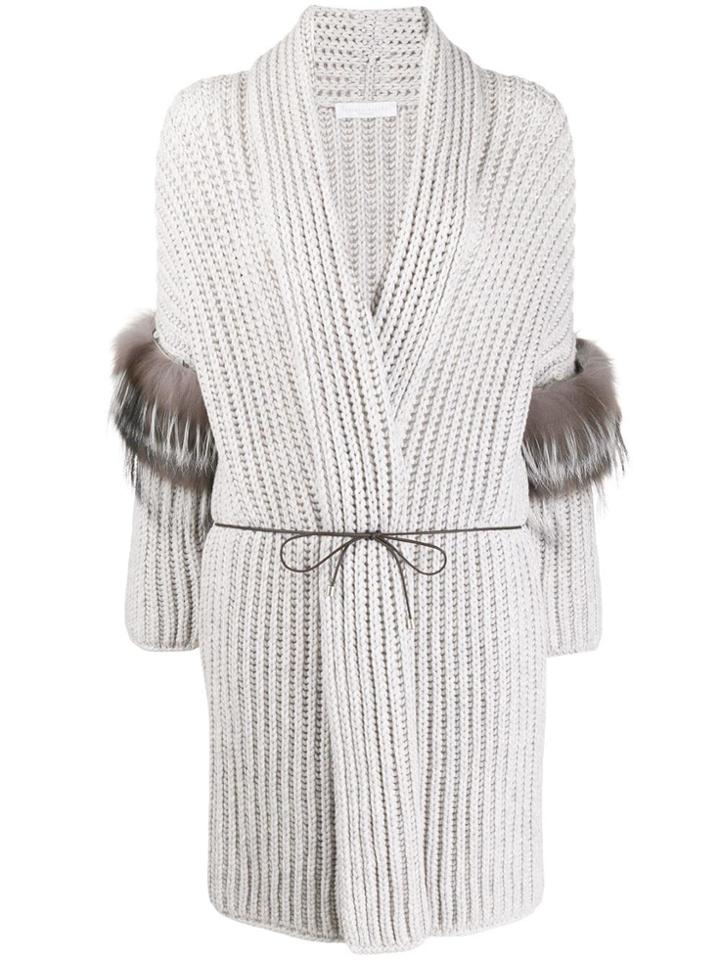 Fabiana Filippi Belted Ribbed Knit Cardigan - Grey