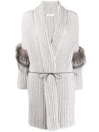 Fabiana Filippi Belted Ribbed Knit Cardigan - Grey