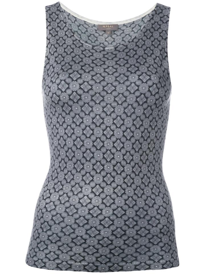 N.peal Shell Tile Print Top, Women's, Size: Medium, Blue, Cashmere