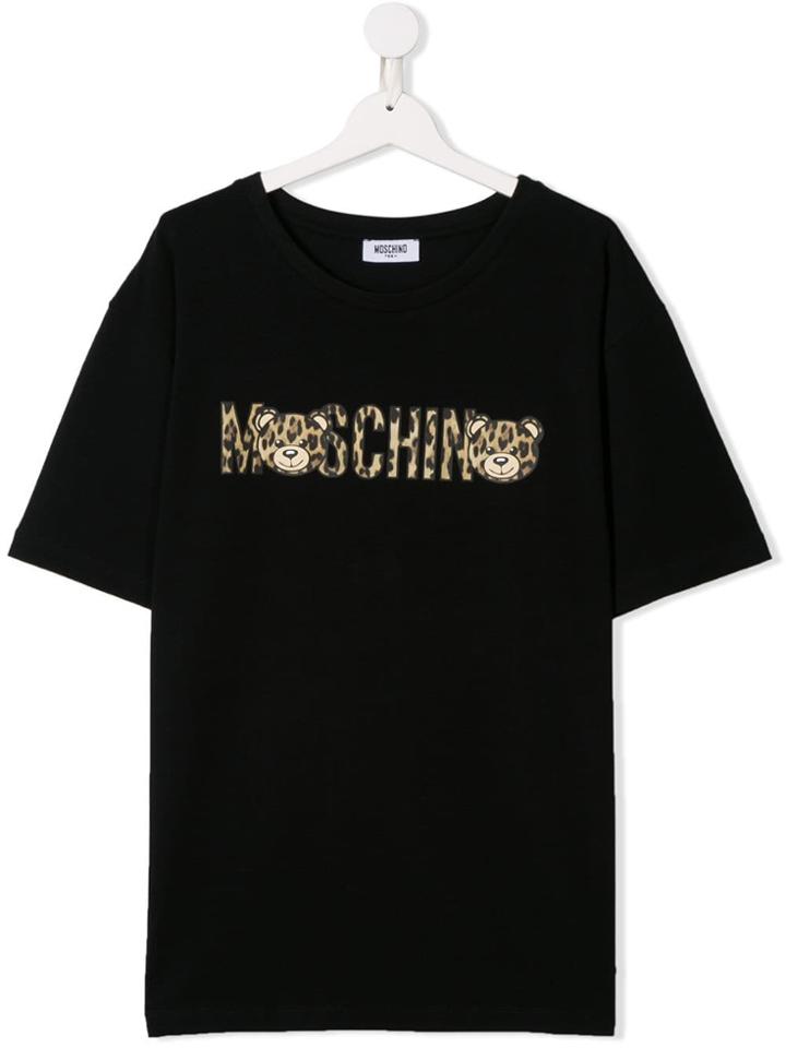 Moschino Kids Teen Leopard Print Logo T-shirt - Black