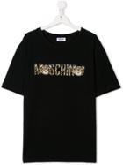 Moschino Kids Teen Leopard Print Logo T-shirt - Black