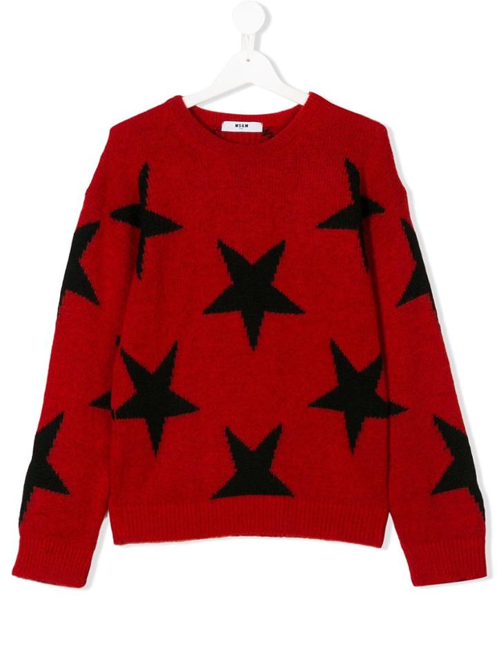 Msgm Kids Star Detail Sweater - Red