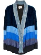 Greg Lauren Kimono-style Stripe Padded Jacket - Blue