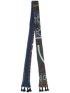 Kolor Tassel Hem Printed Scarf - Blue