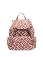 Burberry Red Logo Print Leather Trimmed Backpack