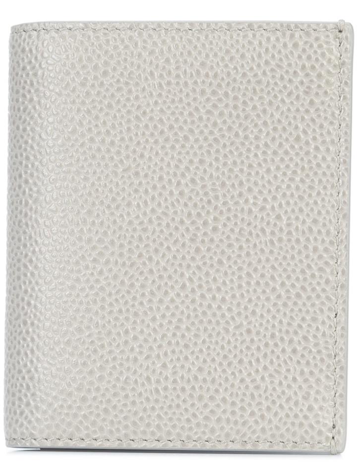 Thom Browne Double Card Holder In Pebble Grain - Grey
