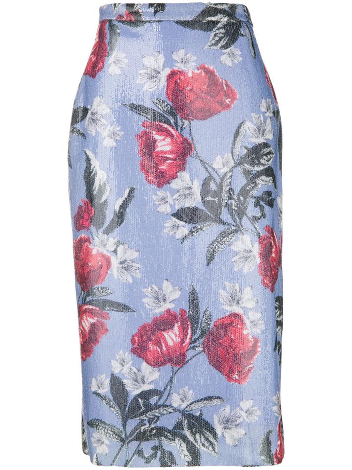 Erdem Floral Print Midi Skirt - Blue