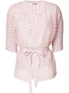 Max & Moi Openwork Lace Belted Cardigan - Pink & Purple